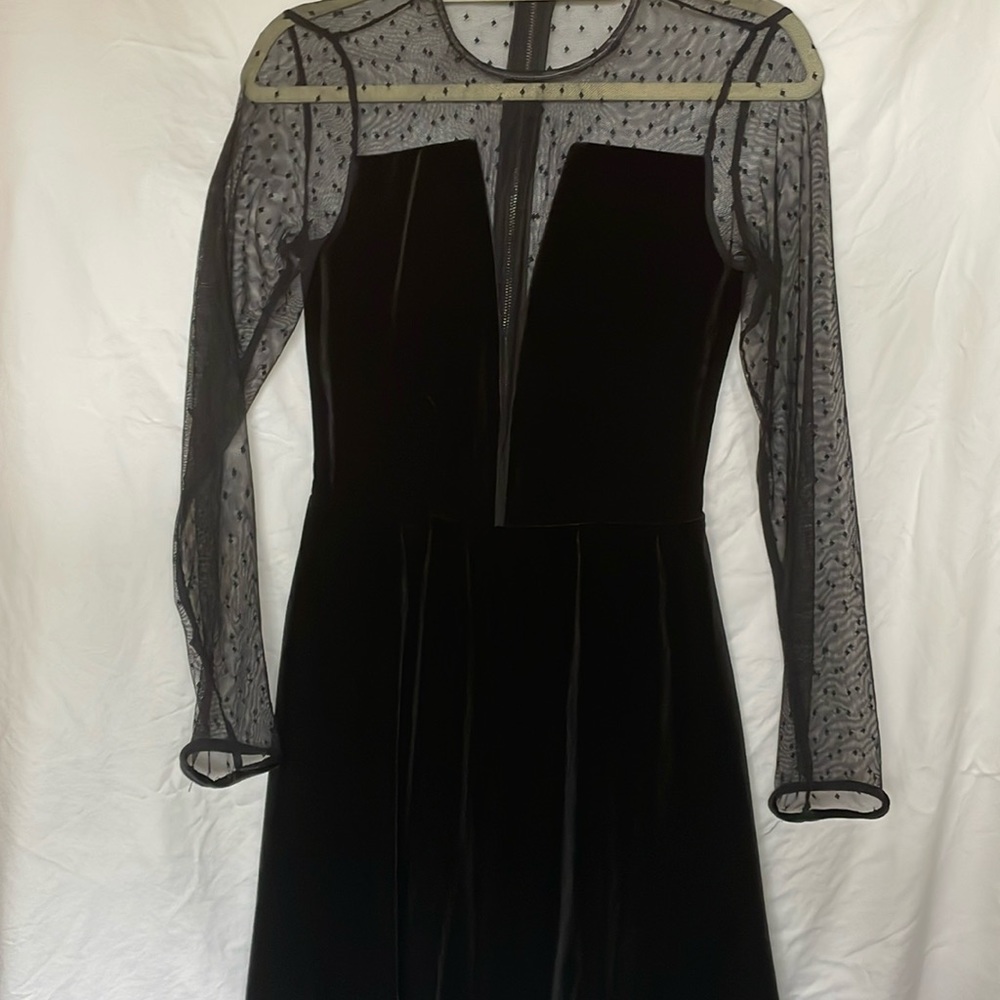 Black Velvet Mesh Illusion Dress L